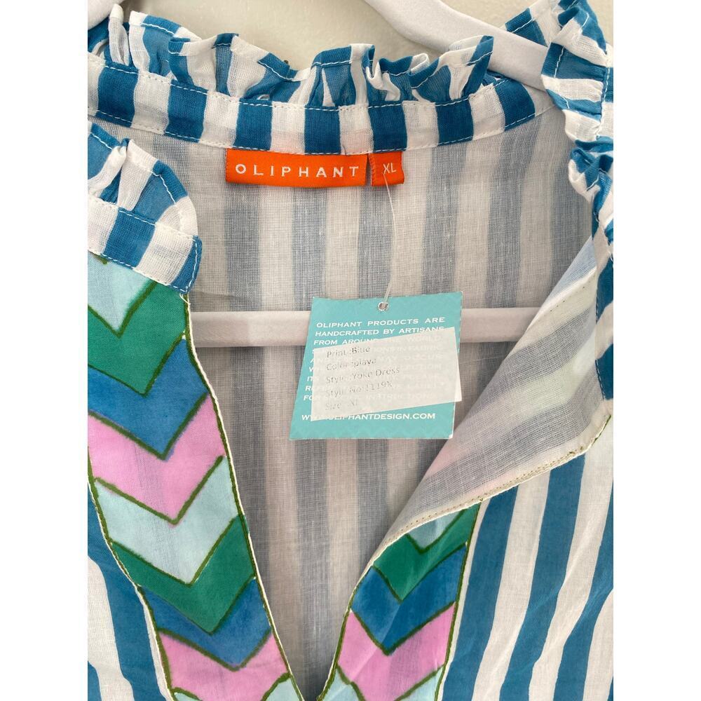 OLIPHANT Tuckernuck Playa Blue Striped Yoke Mini Dress Flirty Flare Cotton XL - Picture 12 of 14